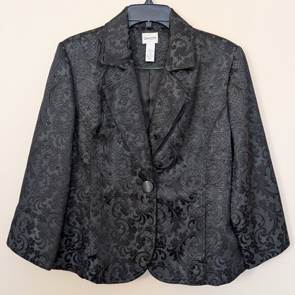 Chico's black and forest green brocade swing jacket blazer EUC size 2 Medium - Picture 1 of 10